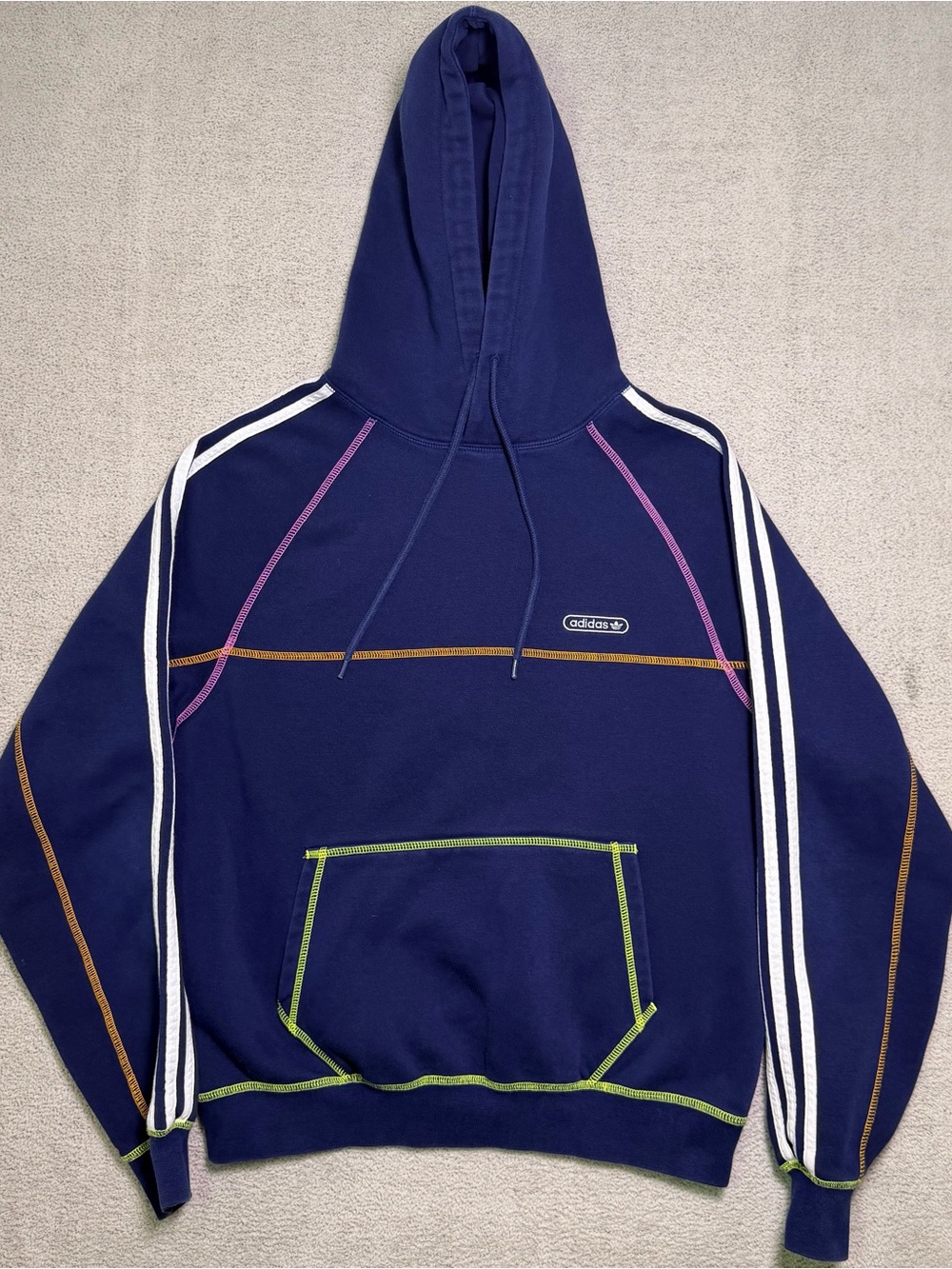 Adidas Originals Contrast Stich Hoodie Men Small Multicolor Collegiate Navy Blue